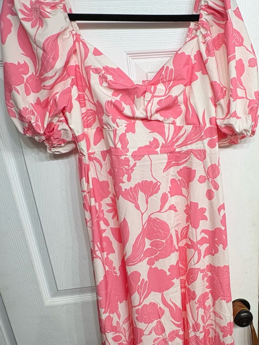SHEIN Pink Floral Puff-Sleeve Maxi Dress